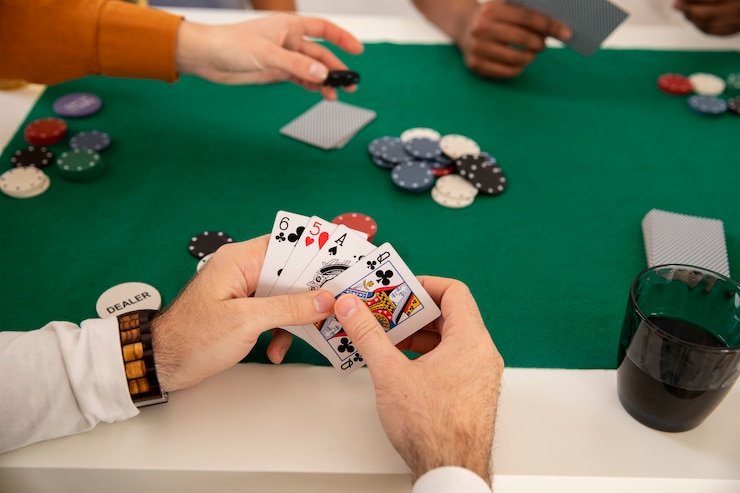 Mobile portrait mode with optimized tap zones Bandar Poker table view on mobile phone portrait mode with clear card displays